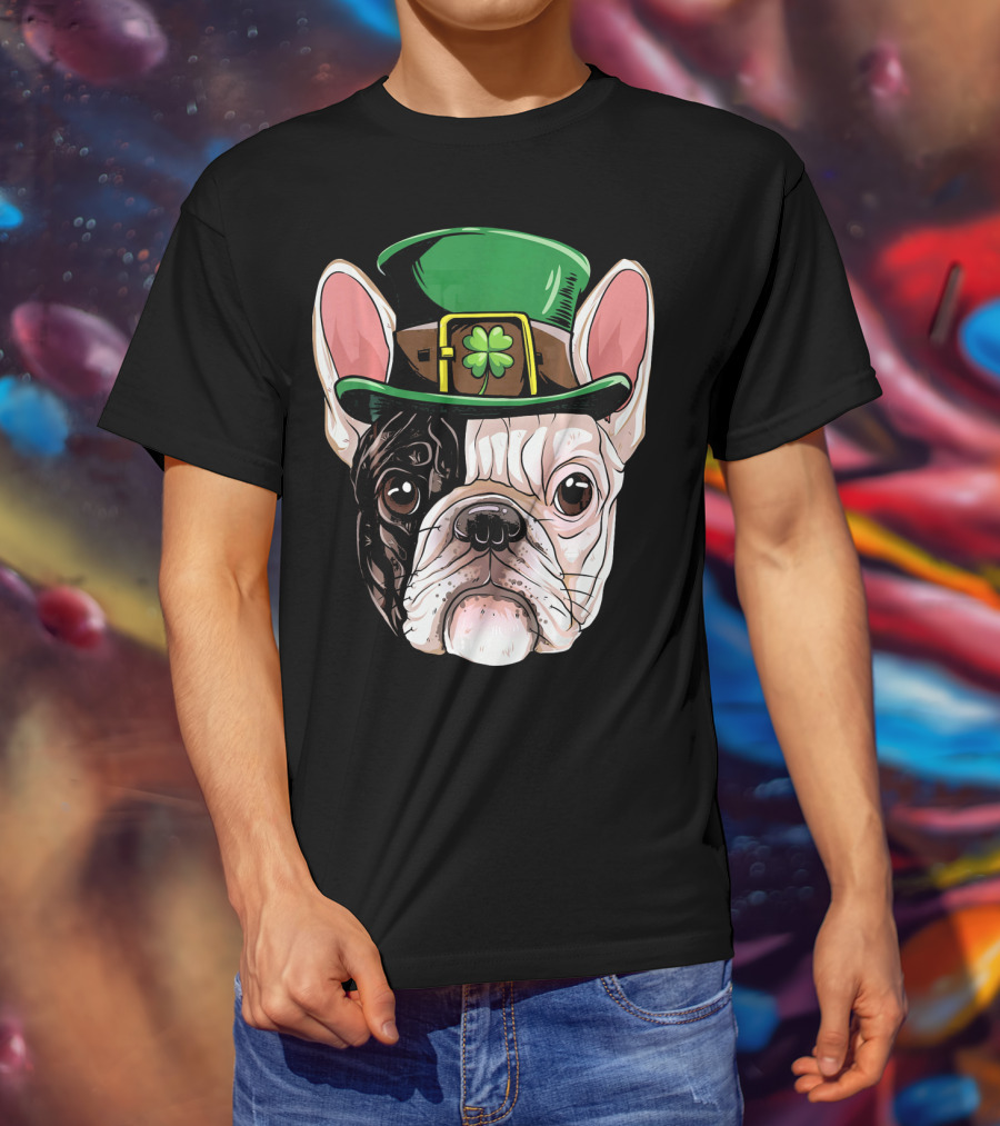 French Bulldog Leprechaun Hat St Pat Clover T-Shirt
