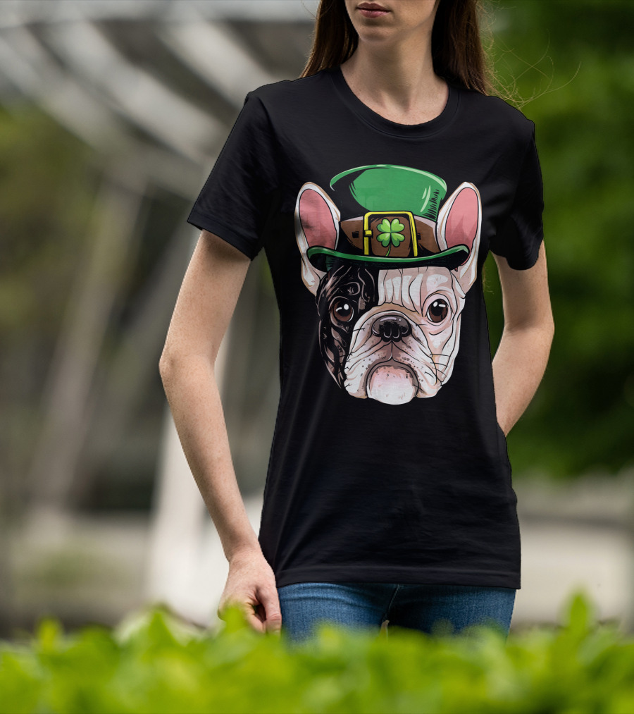 French Bulldog Leprechaun Hat St Pat Clover T-Shirt