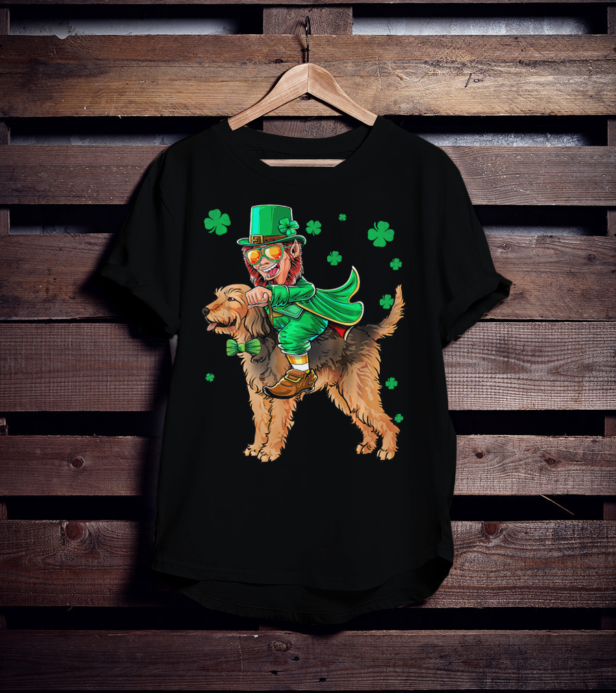 Leprechaun Riding Otterhound With Shamrocks St. Patri St. Patrick's Day T-Shirt