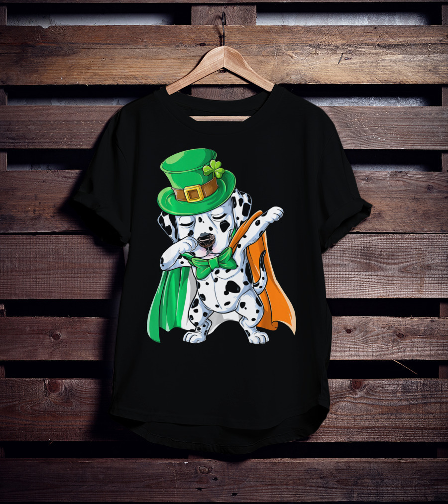 Saint Patrick's Day Dabbing Dalmatian In Green Hat And Irish Colors T-Shirt