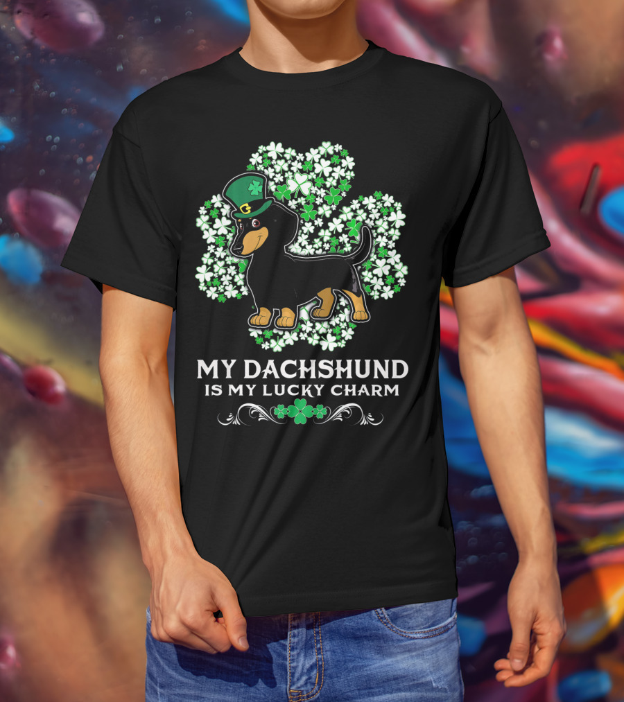 My Dachshund Is My Lucky Charm St. Patrick's Day Clover Hat Dog T-Shirt