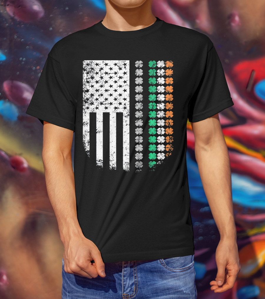 St Patricks Day Shamrock Flag Irish American T-Shirt