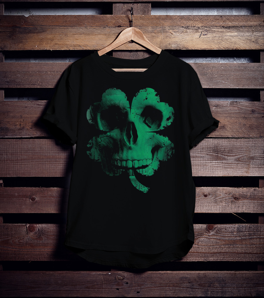Shamrock Skull Irish Clover Skeleton T-Shirt