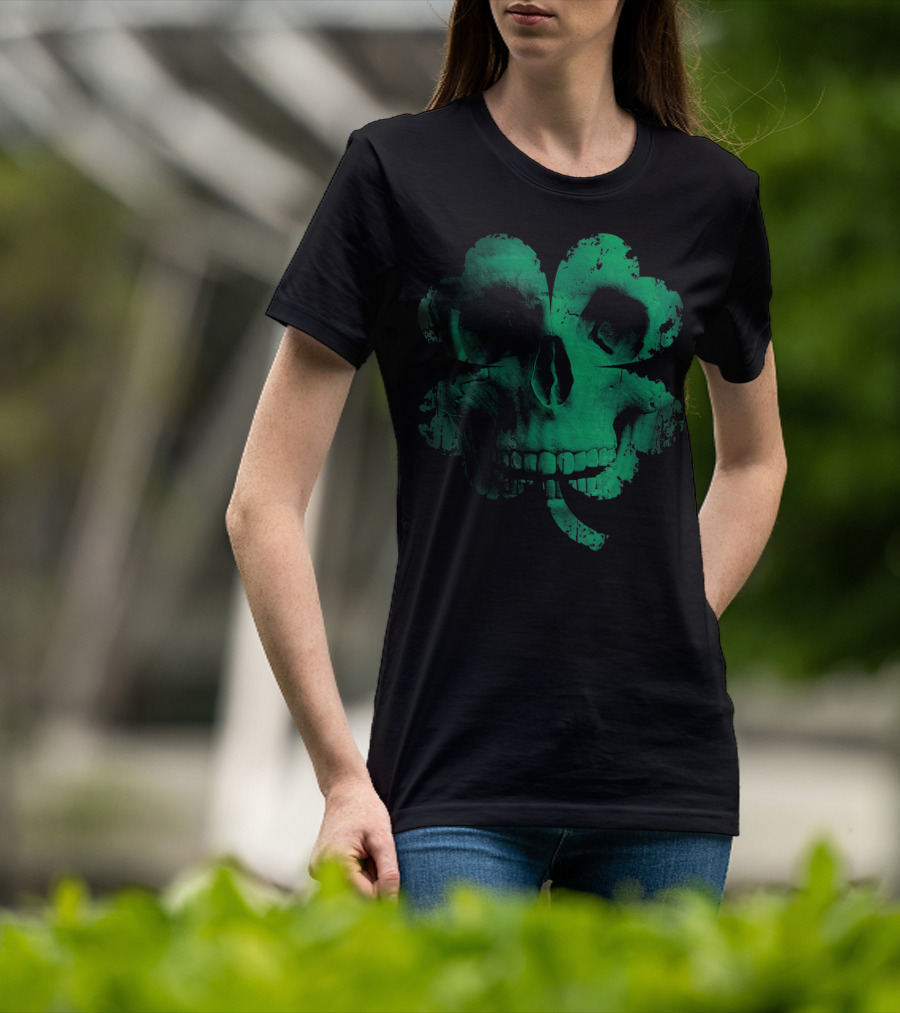 Shamrock Skull Irish Clover Skeleton T-Shirt