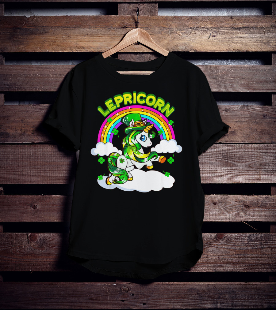 LEPRICORN St Patricks Day Girls Unicorn Iris Rainbow Clover T-Shirt