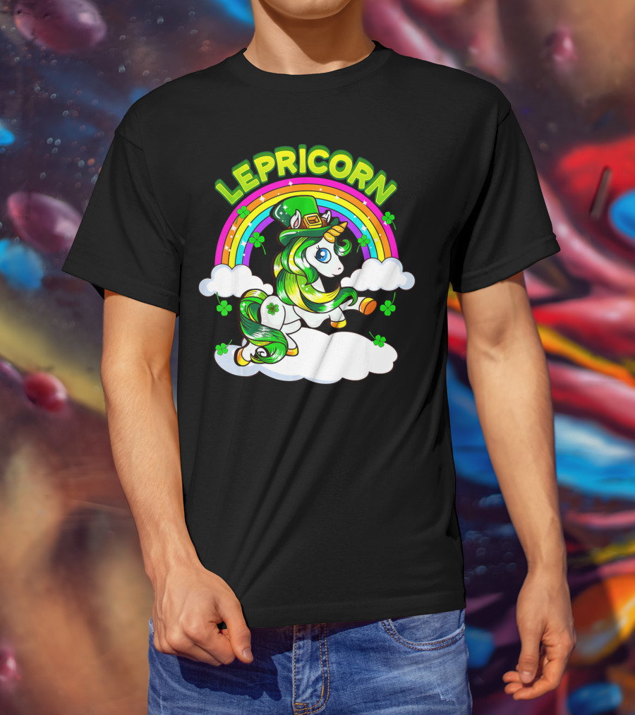 LEPRICORN St Patricks Day Girls Unicorn Iris Rainbow Clover T-Shirt