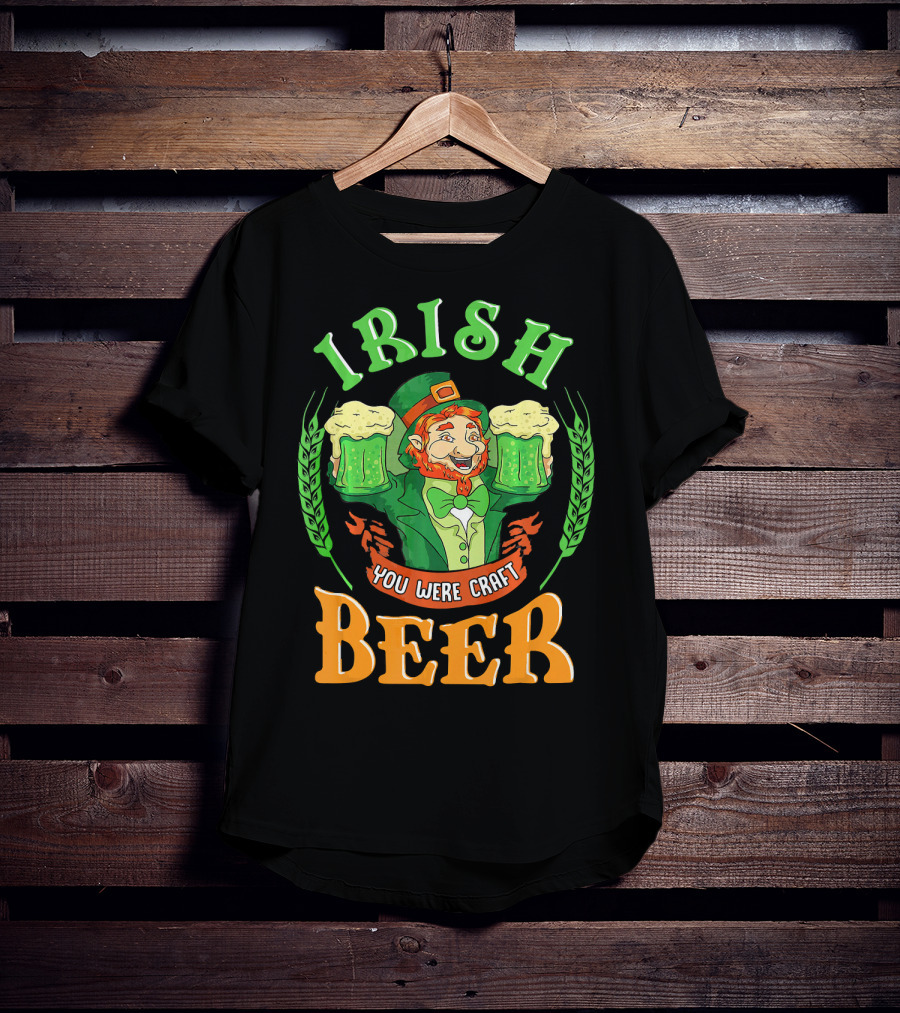 Irish You Were Craft Beer Green Leprechaun Cheers With Shamrocks T-Shirt