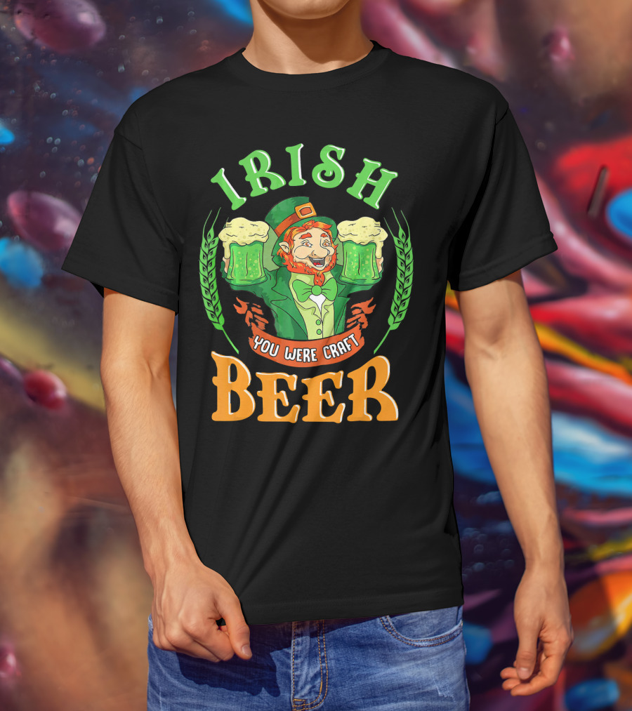 Irish You Were Craft Beer Green Leprechaun Cheers With Shamrocks T-Shirt