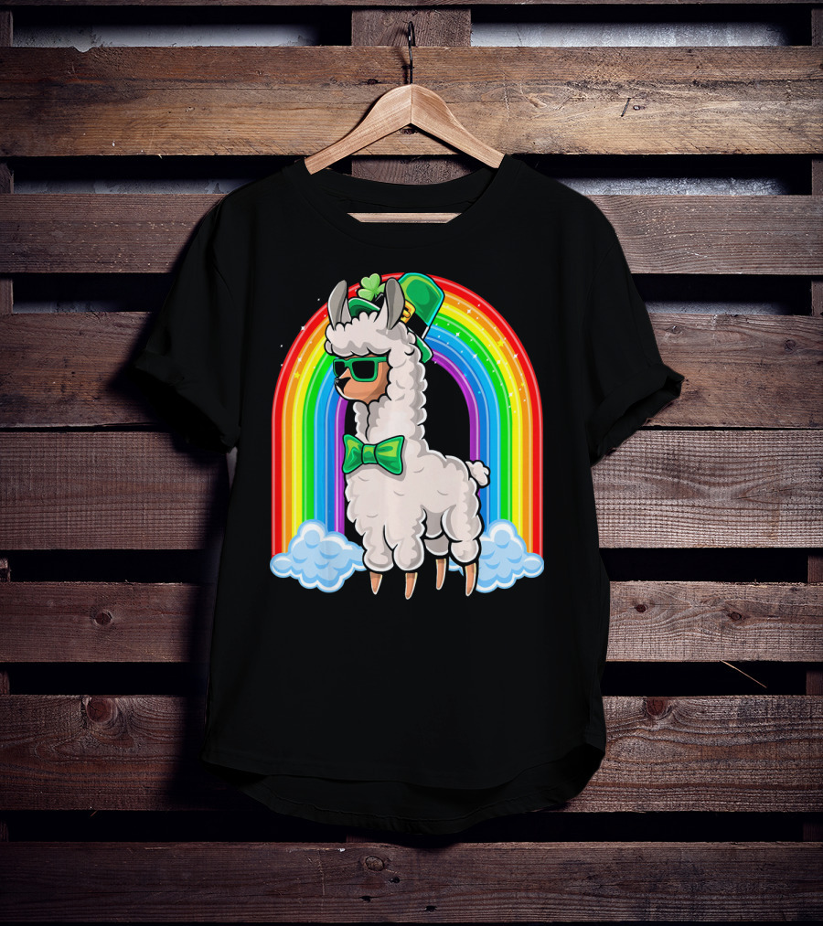 St. Patricks Day Llama Leprechaun Rainbow Shamrock T-Shirt