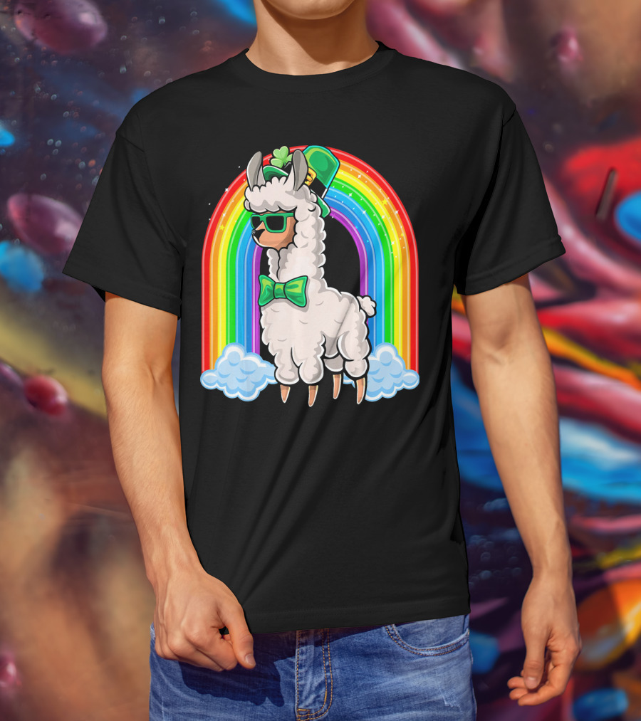 St. Patricks Day Llama Leprechaun Rainbow Shamrock T-Shirt