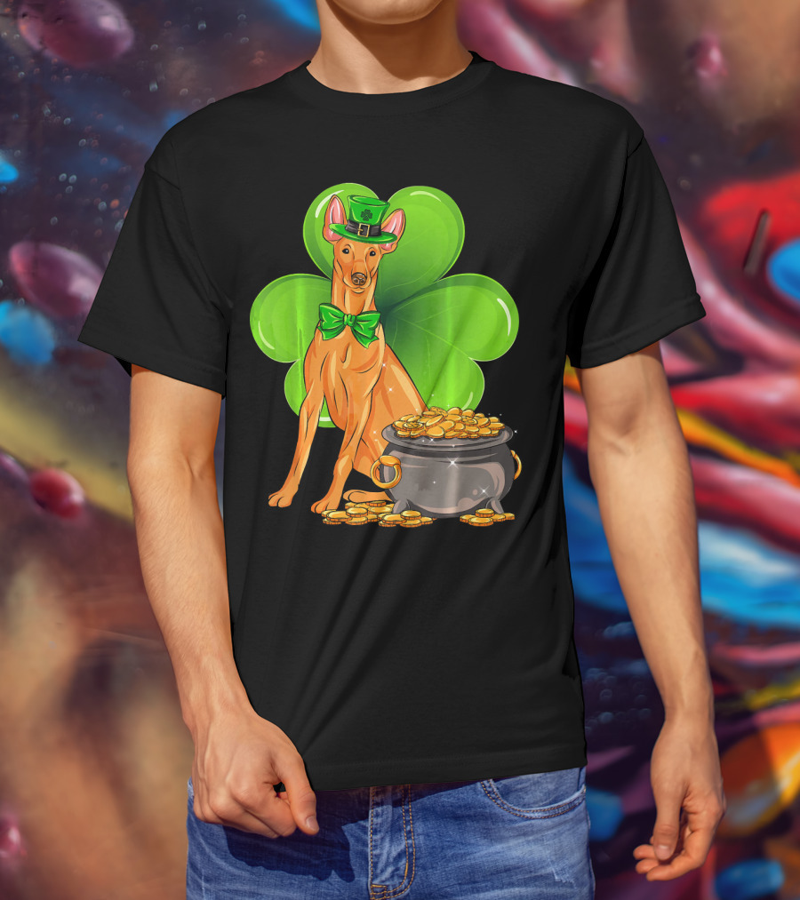 Pharaoh Hound St Patricks Day Leprechaun Clover Pot Of Gold T-Shirt