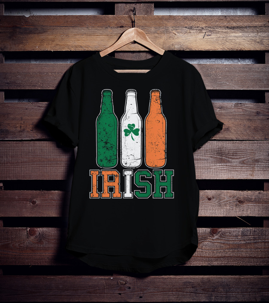 IRISH St Paddys Day Drinking Bottles With Shamrock Flag T-Shirt