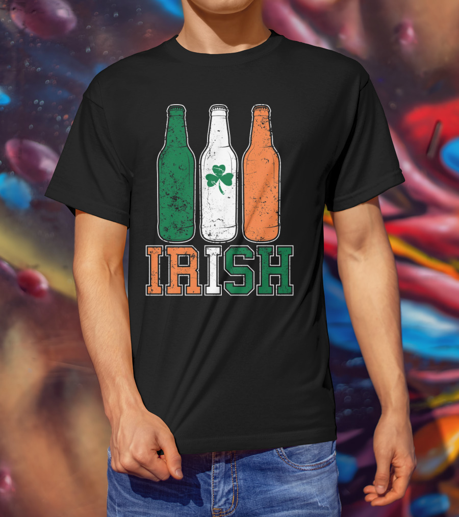 IRISH St Paddys Day Drinking Bottles With Shamrock Flag T-Shirt