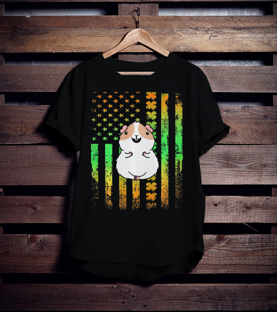 Guinea Pig American Flag Clover Theme Patriotic T-Shirt