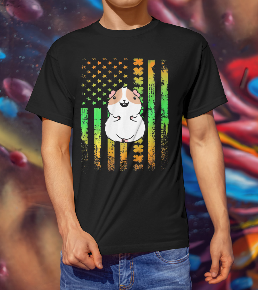 Guinea Pig American Flag Clover Theme Patriotic T-Shirt