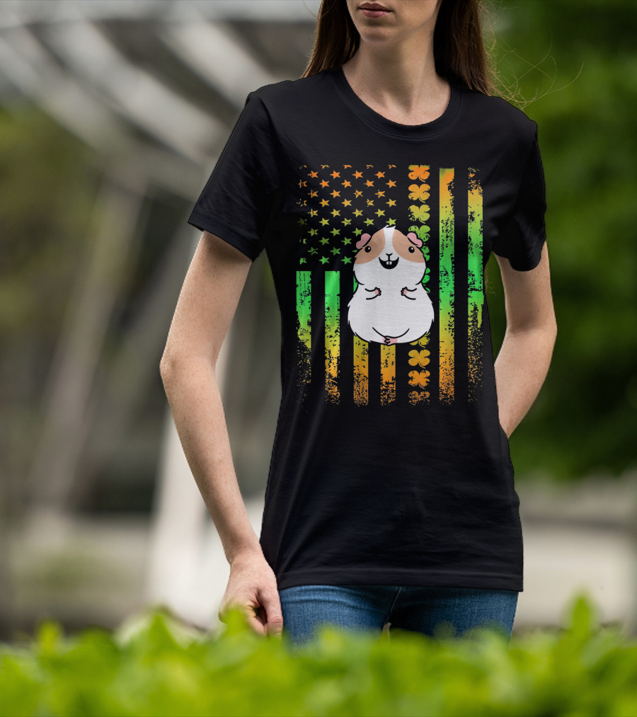 Guinea Pig American Flag Clover Theme Patriotic T-Shirt