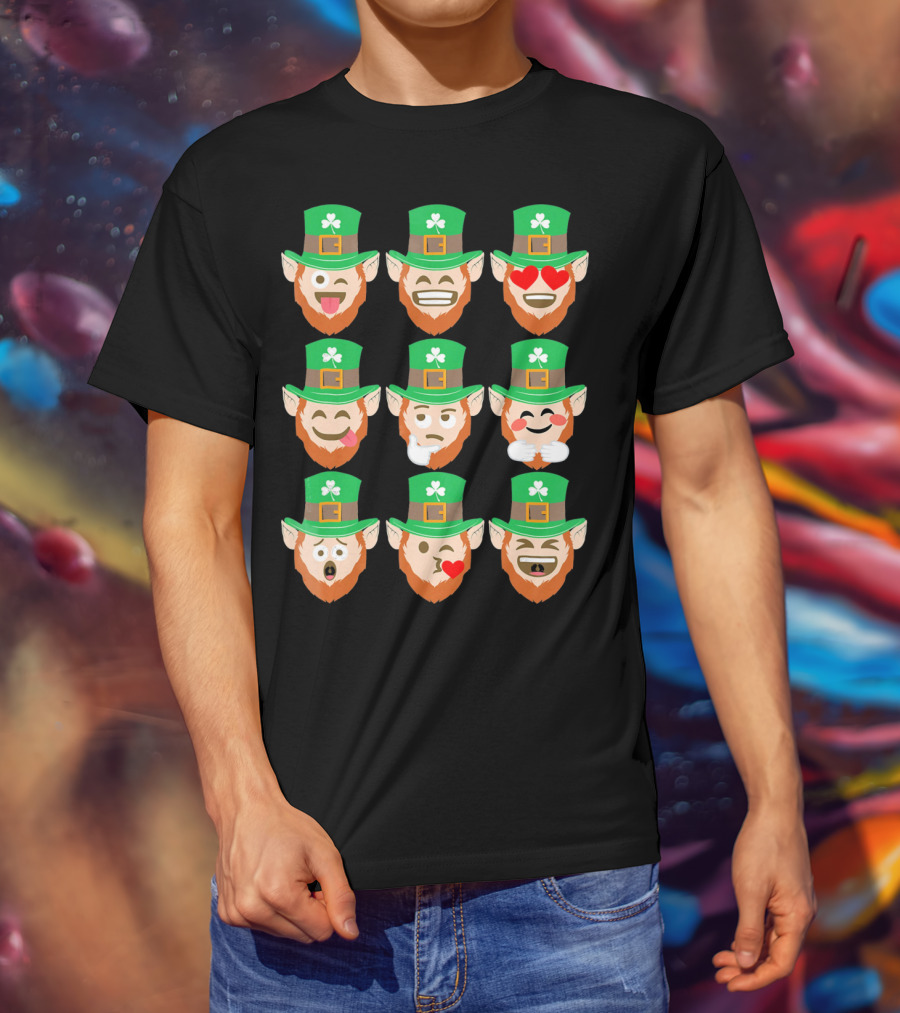 St. Patrick Day Emoji Funny Leprechaun Expressions T-Shirt