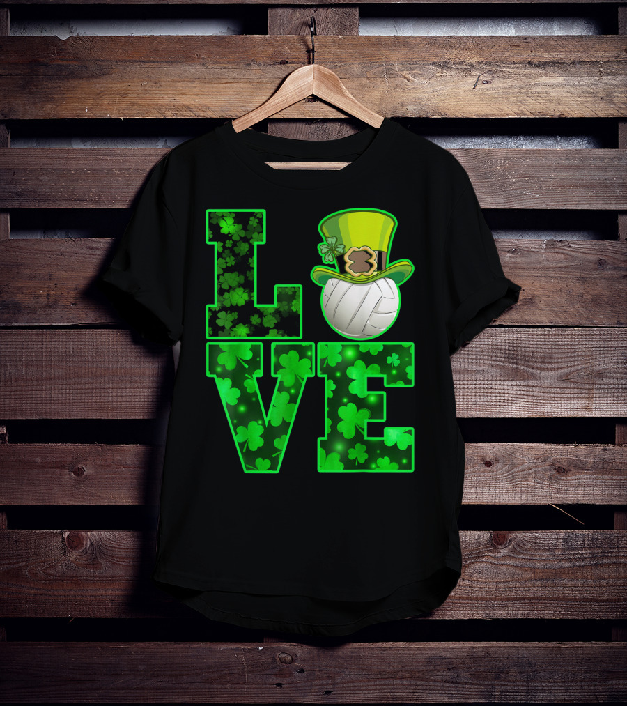 LOVE VOLLEYBALL Shamrock Leprechaun Hat T-Shirt