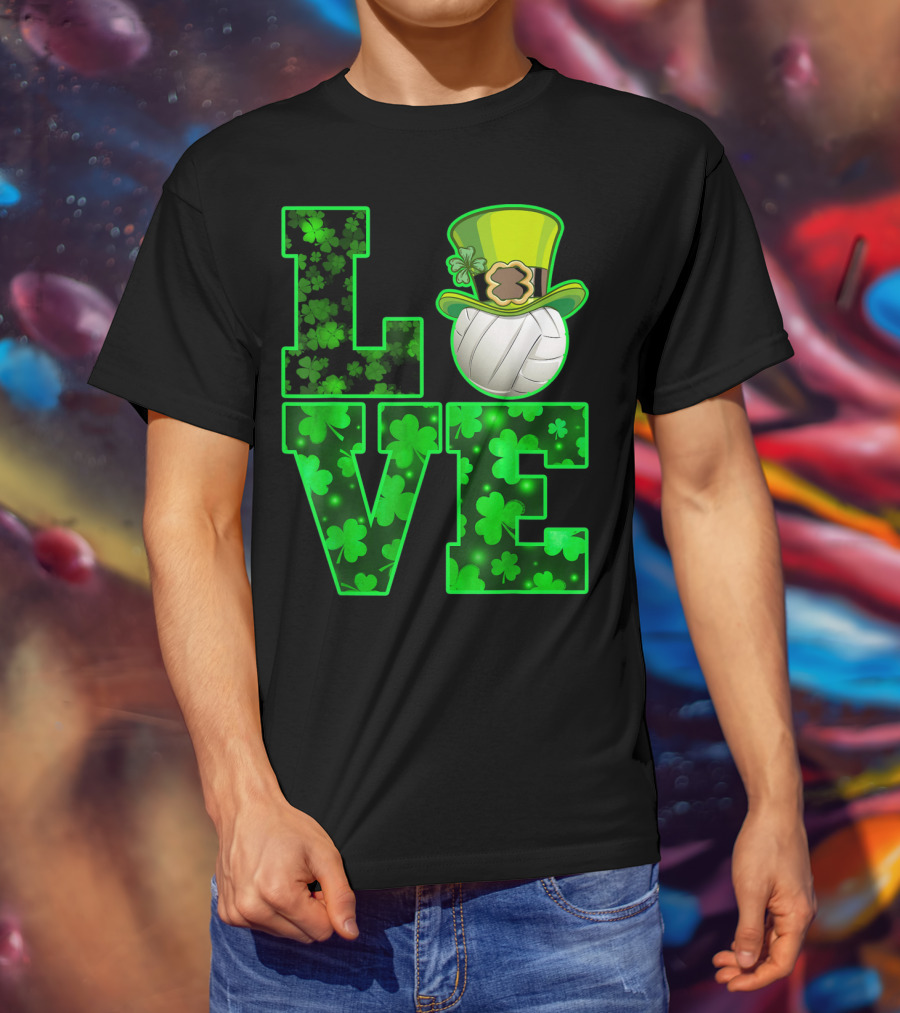 LOVE VOLLEYBALL Shamrock Leprechaun Hat T-Shirt