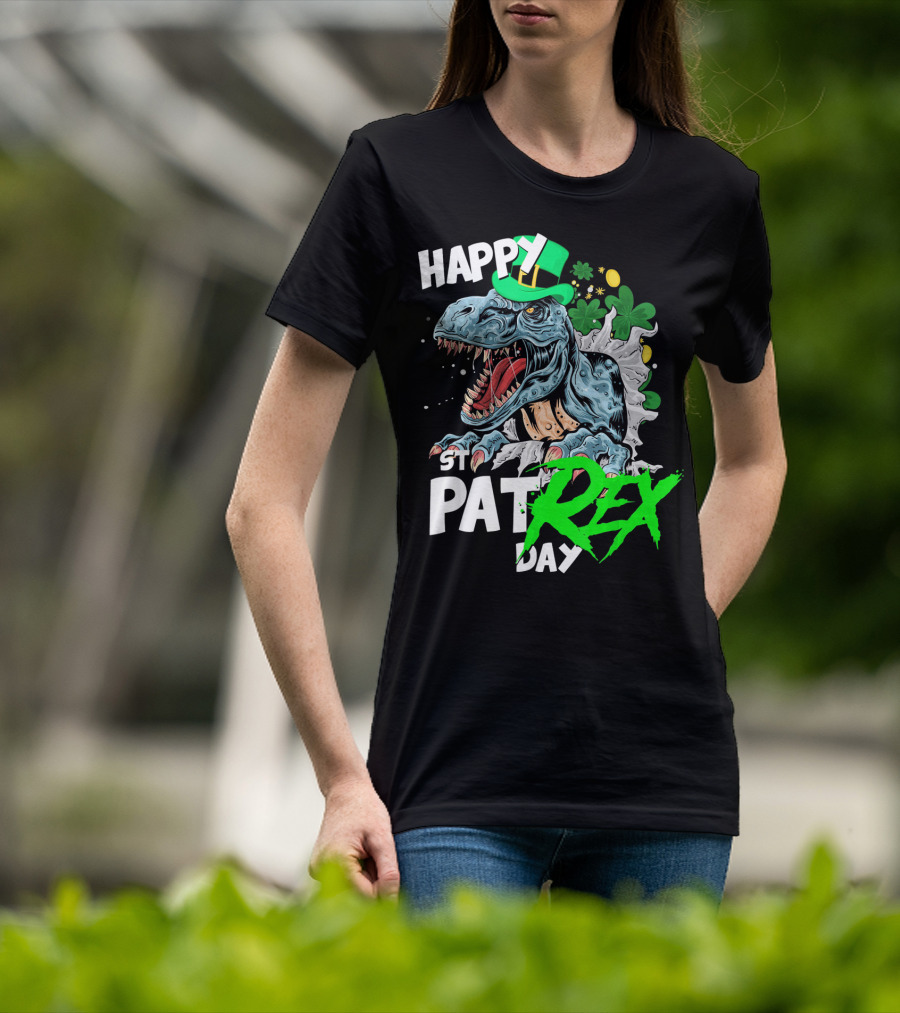 St Patricks Day Rex Happy Pat With Leprechaun Hat And Shamrocks T-Shirt