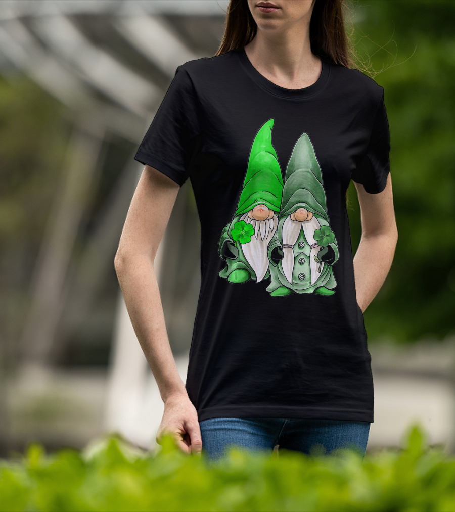 Green Gnomes Tomte Leprechaun Shamrock St. Patrick's Day Duo T-Shirt