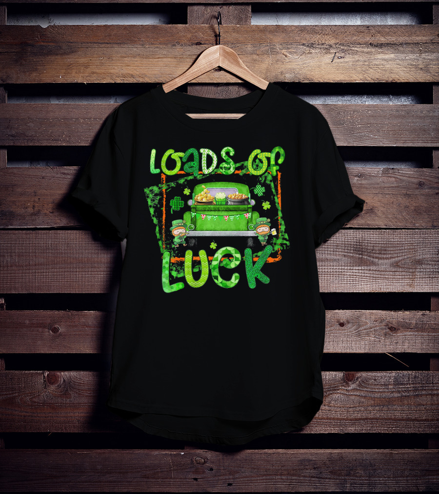 Loads Of Luck Funny Leprechaun Patrick Green Truck Clover Treasure T-Shirt