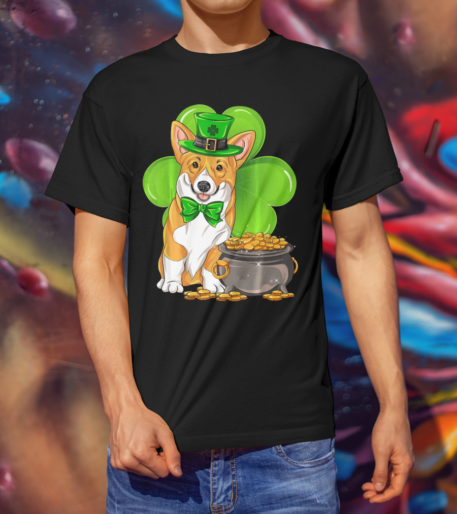 Pembroke Welsh Corgi St Patricks Day Leprechaun Hat Shamrock Pot Of Gold T-Shirt