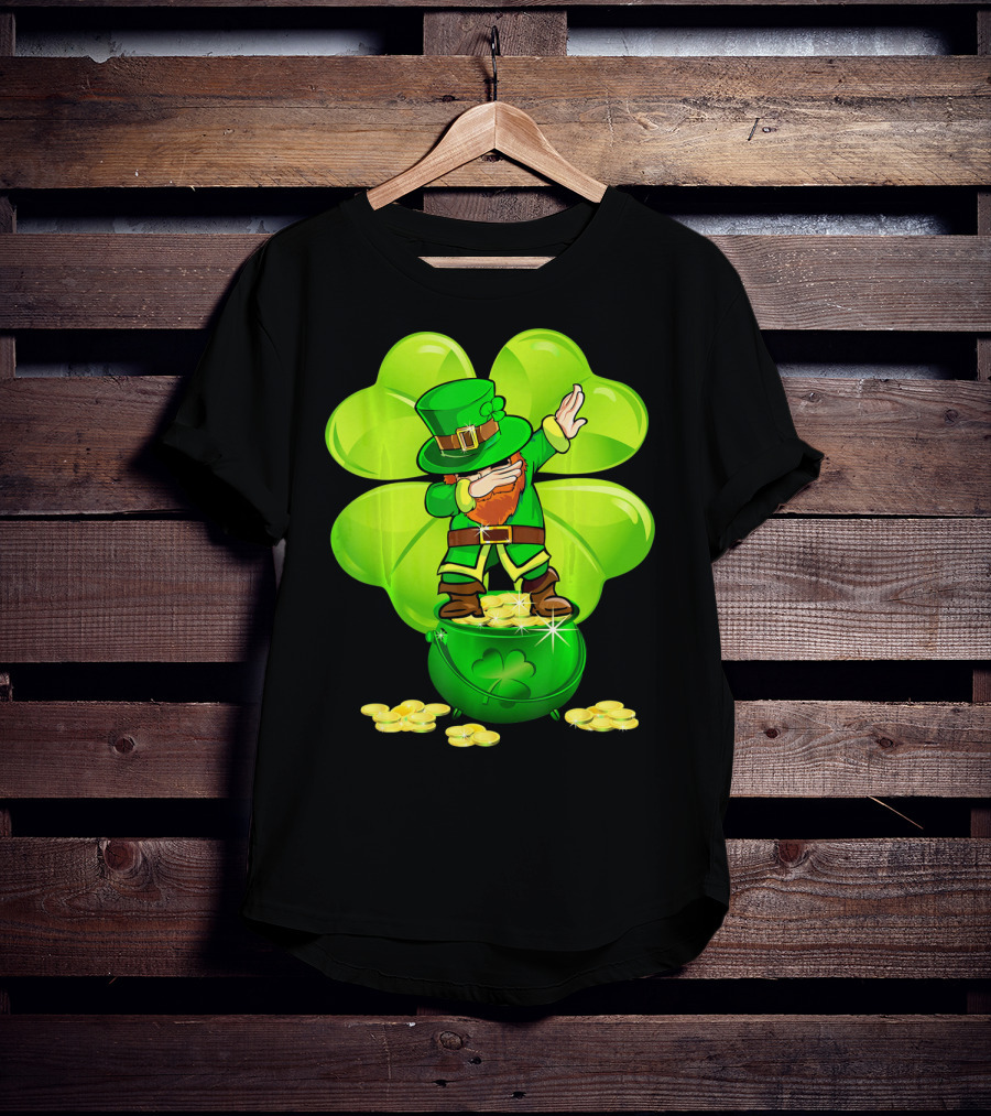 Dabbing Leprechaun Gold Coins Shamrock T-Shirt