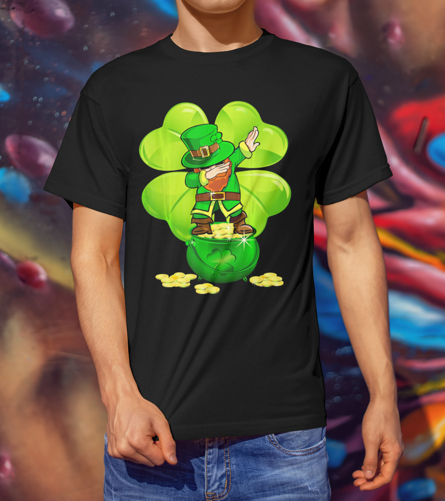 Dabbing Leprechaun Gold Coins Shamrock T-Shirt