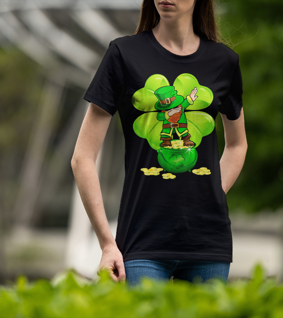 Dabbing Leprechaun Gold Coins Shamrock T-Shirt