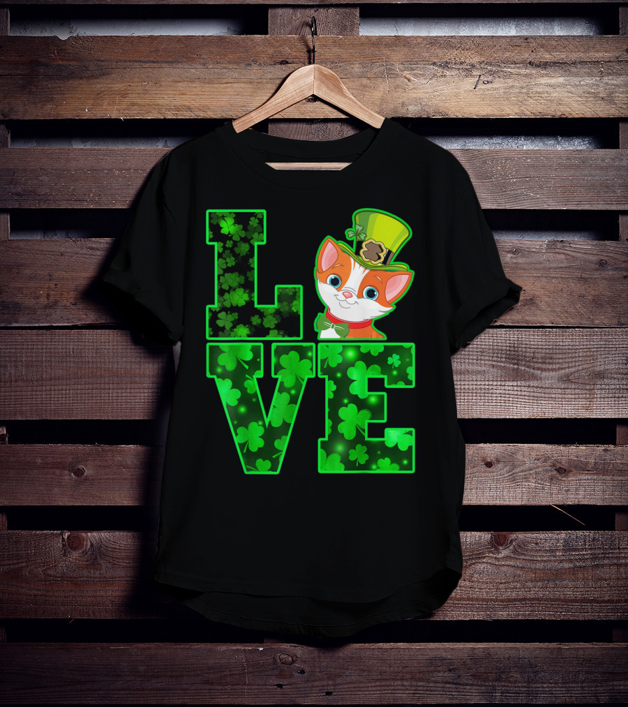 LOVE CAT Shamrock Leprechaun Hat Bow Tie T-Shirt
