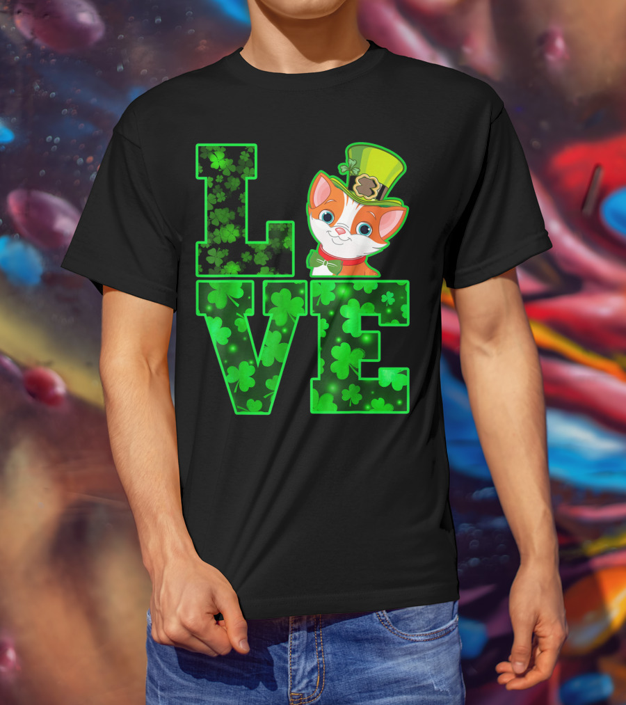 LOVE CAT Shamrock Leprechaun Hat Bow Tie T-Shirt