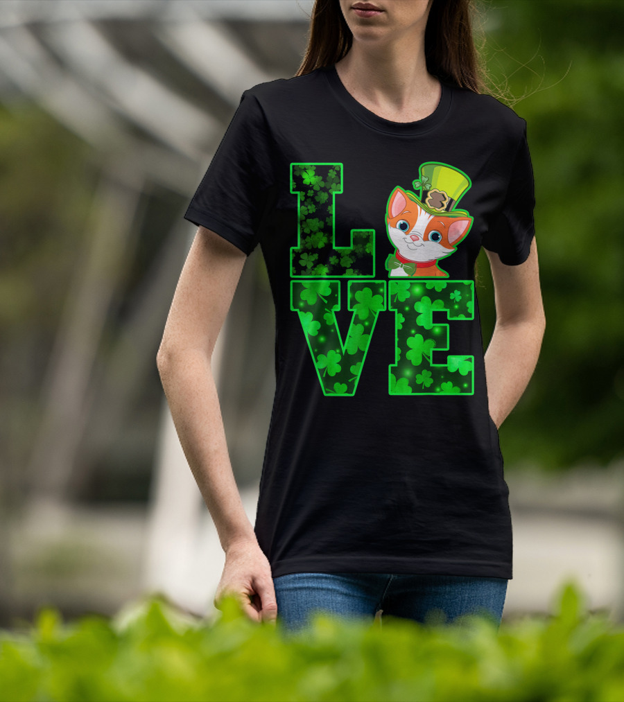 LOVE CAT Shamrock Leprechaun Hat Bow Tie T-Shirt