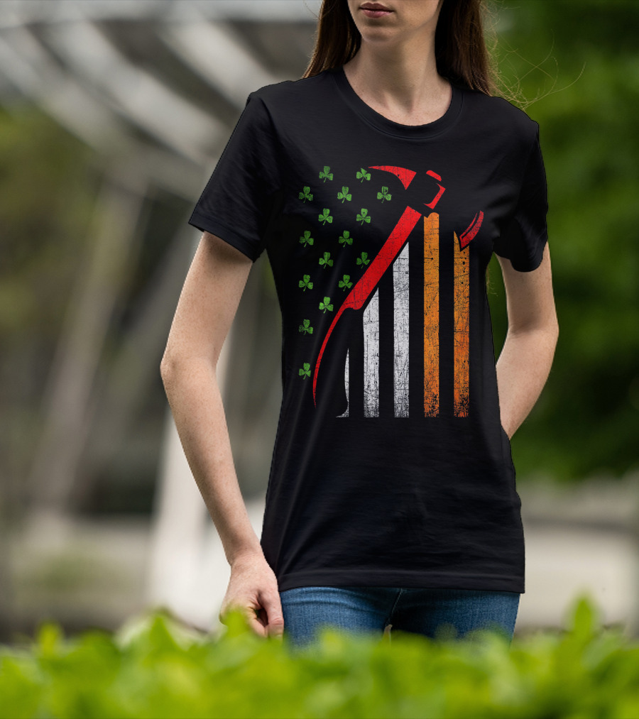 Firefighter Irish American Flag St Patrick's Day Axe Shamrock T-Shirt
