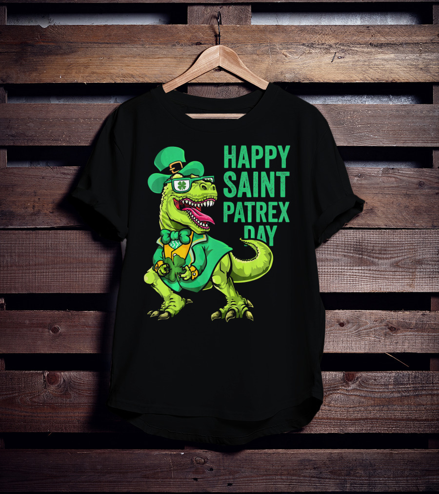 Happy Saint Patrex Day Irish Leprechaun Dinosaur T-Shirt