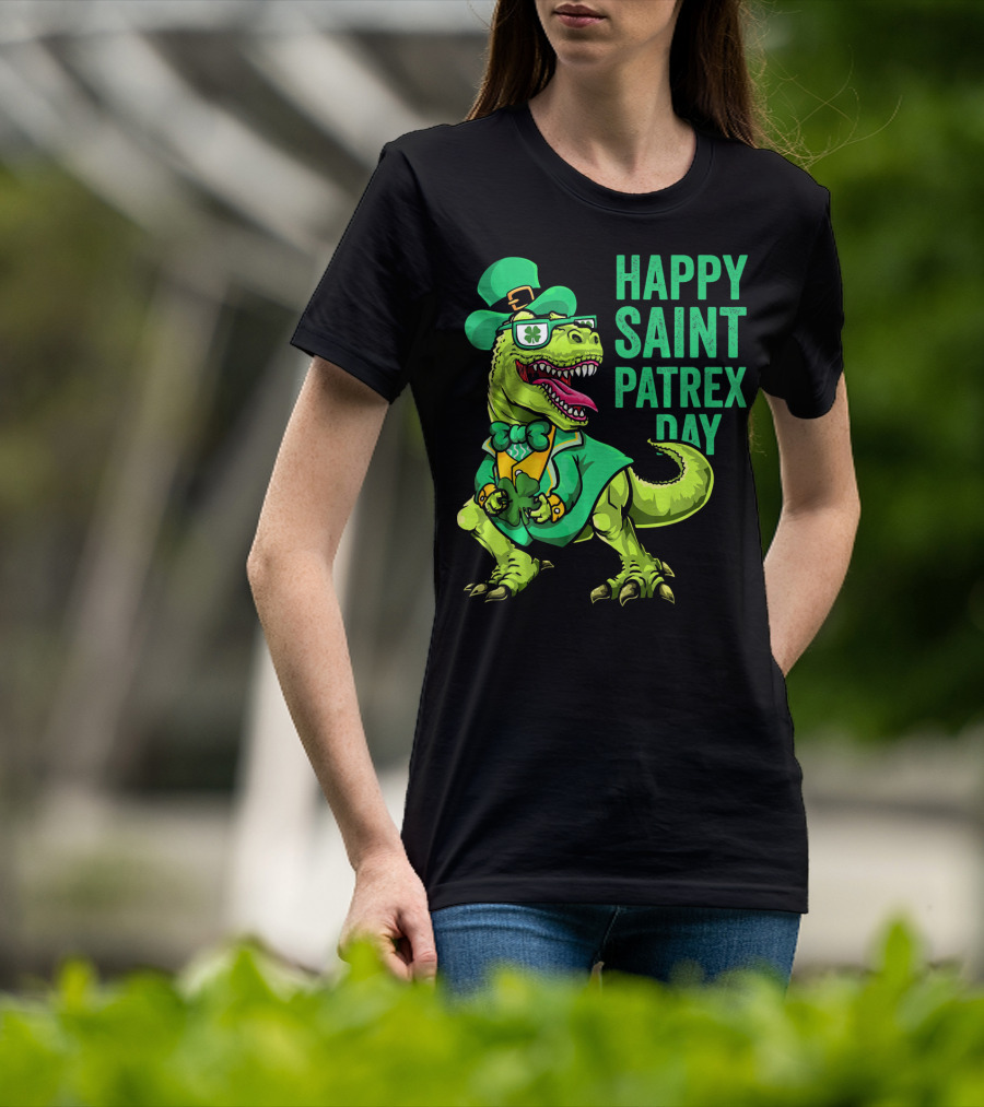Happy Saint Patrex Day Irish Leprechaun Dinosaur T-Shirt