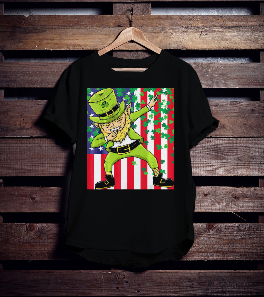 American Flag Dabbing Leprechaun St Patrick's Day Shamrocks T-Shirt