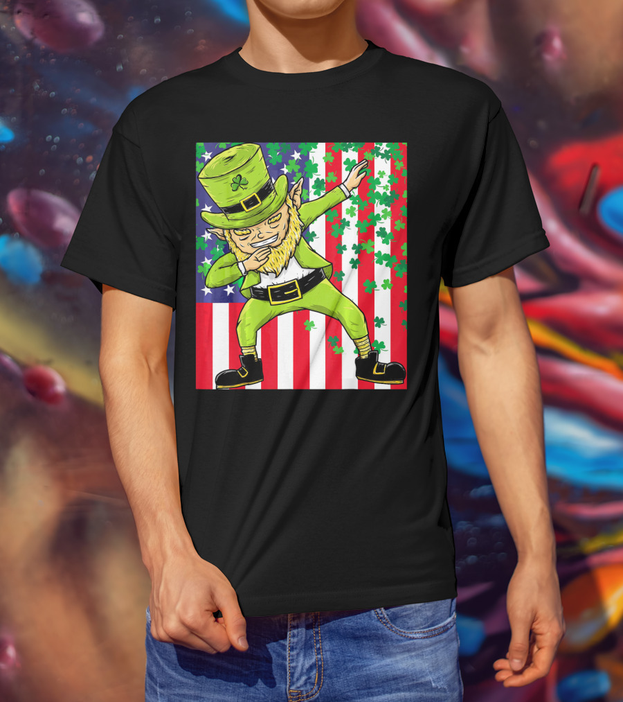 American Flag Dabbing Leprechaun St Patrick's Day Shamrocks T-Shirt