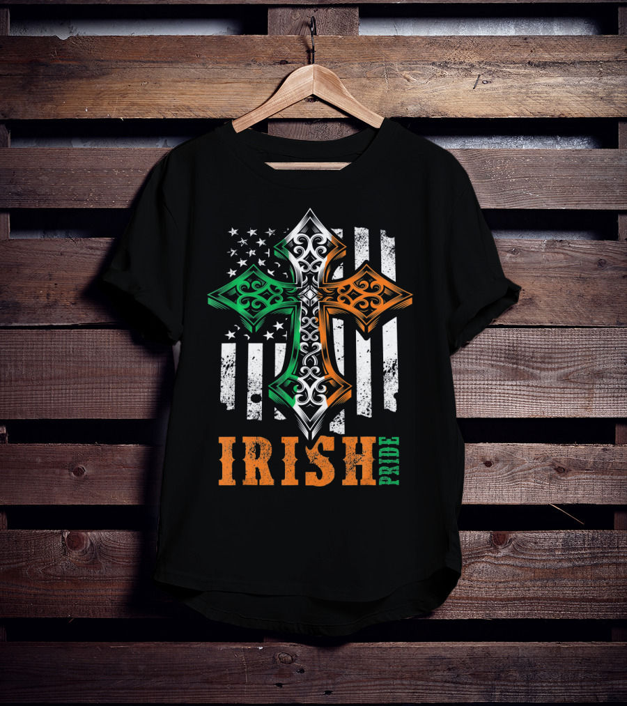 Irish Pride Celtic Cross American Flag Colors T-Shirt