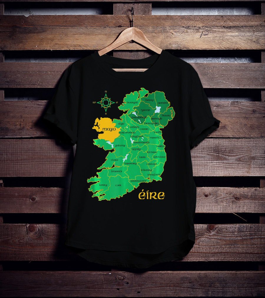Map Of Mayo Éire Ireland Counties With Compass Rose T-Shirt