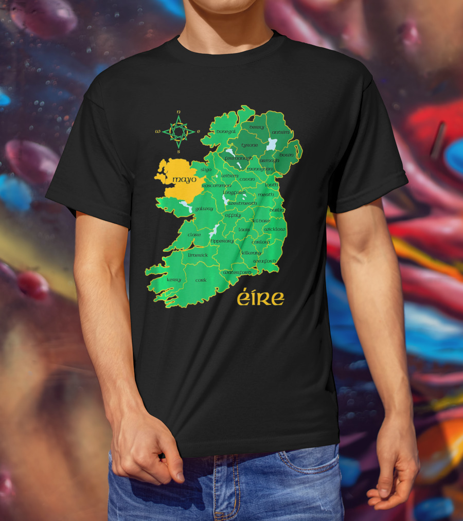 Map Of Mayo Éire Ireland Counties With Compass Rose T-Shirt