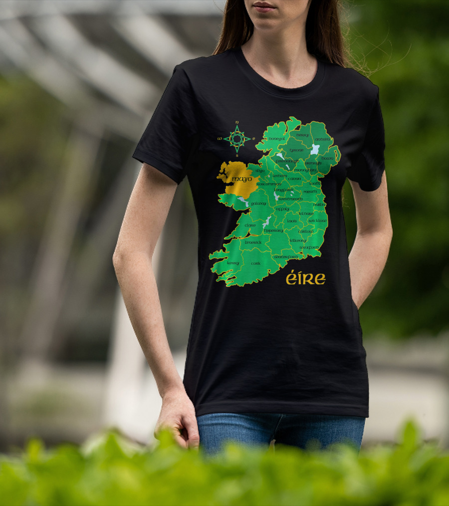 Map Of Mayo Éire Ireland Counties With Compass Rose T-Shirt