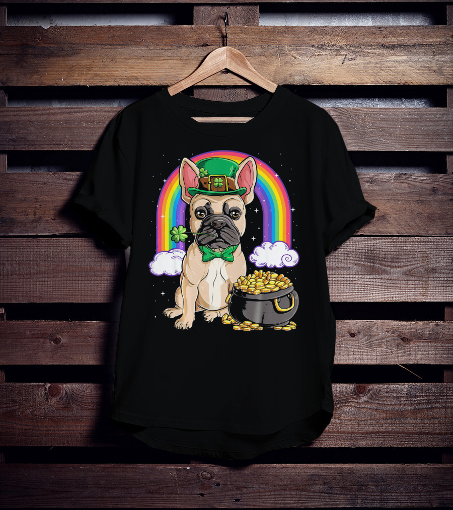 French Bulldog Leprechaun Rainbow Pot Of Gold T-Shirt