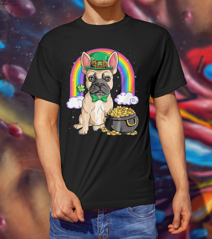 French Bulldog Leprechaun Rainbow Pot Of Gold T-Shirt