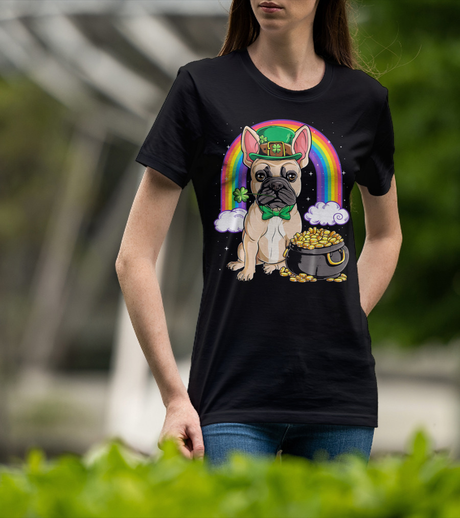French Bulldog Leprechaun Rainbow Pot Of Gold T-Shirt