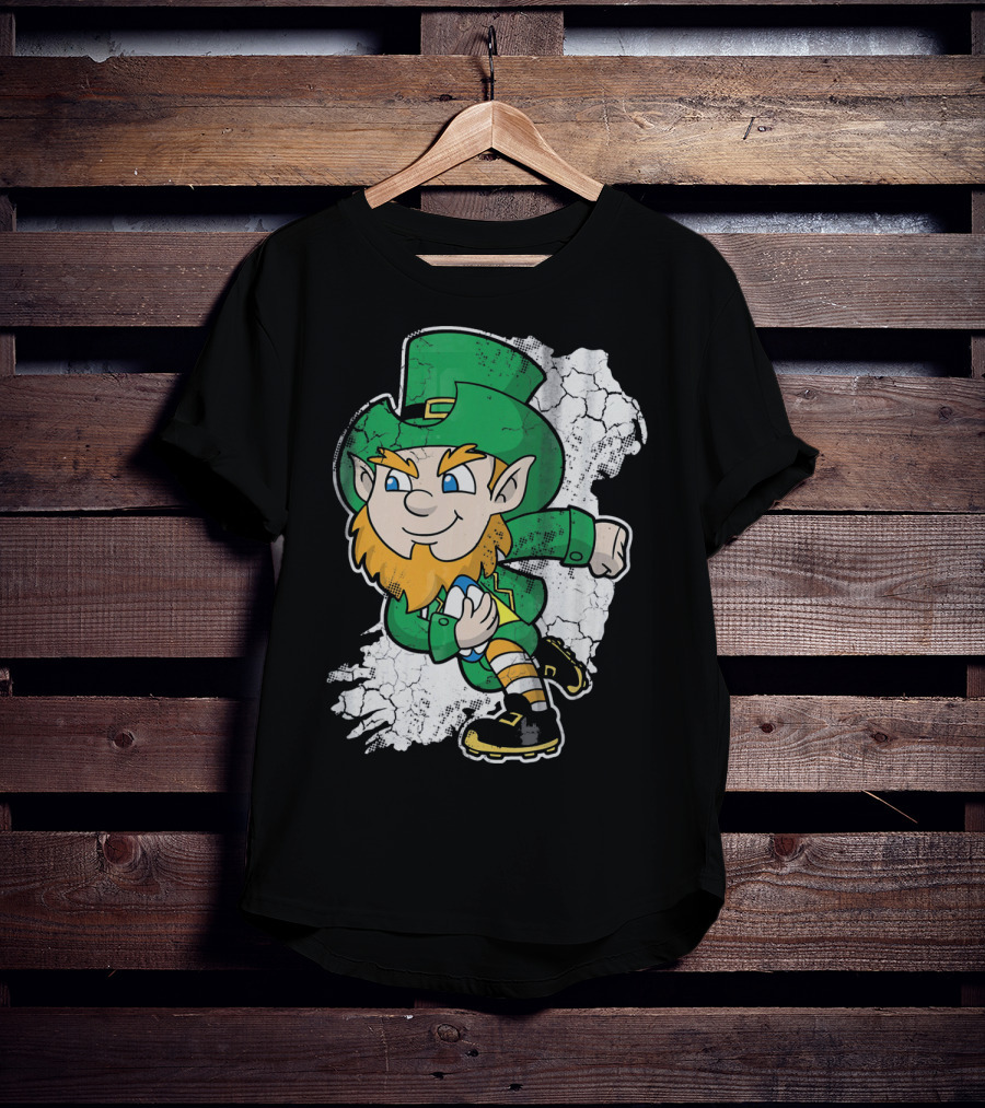 Irish Rugby Leprechaun With Rugby Ball On Cracked Background T-Shirt