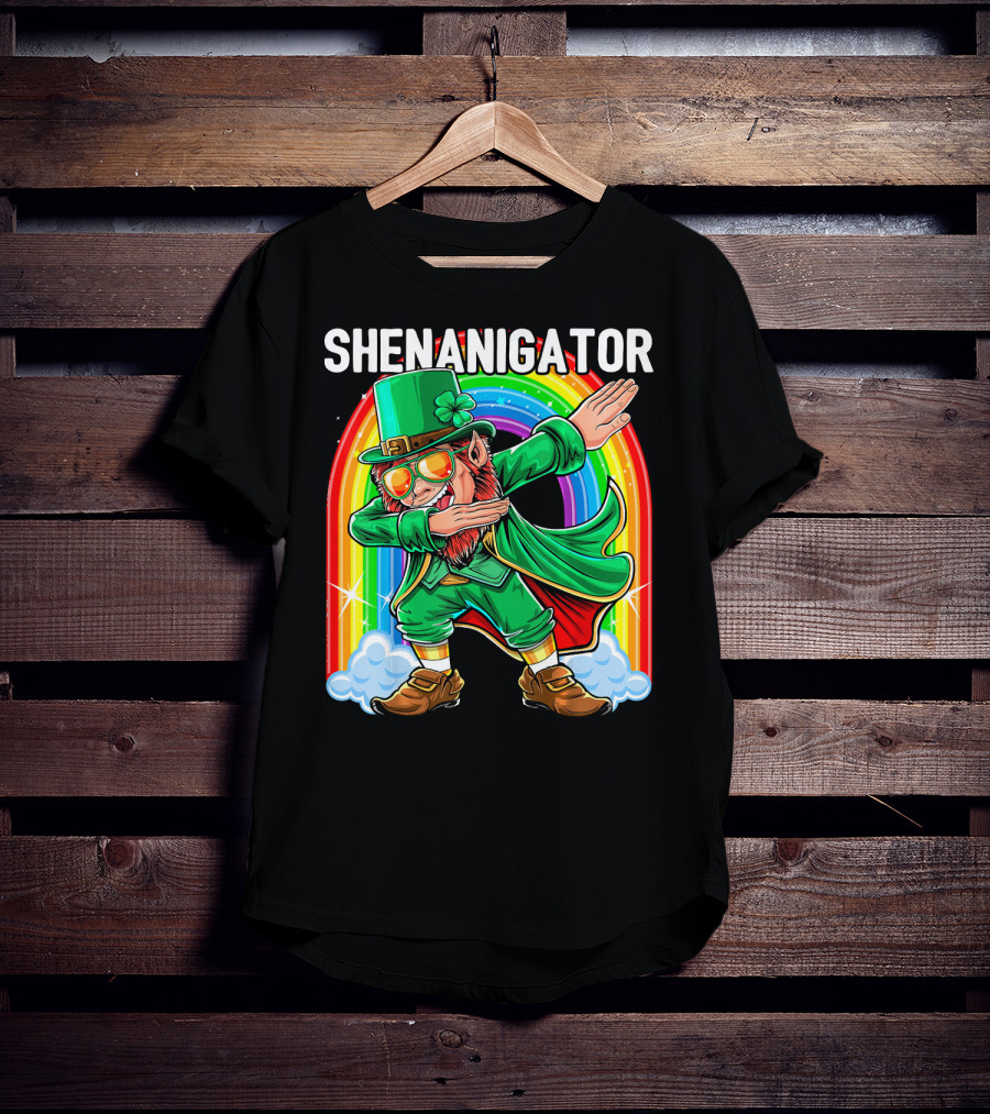 SHENANIGATOR Dabbing Leprechaun Rainbow T-Shirt