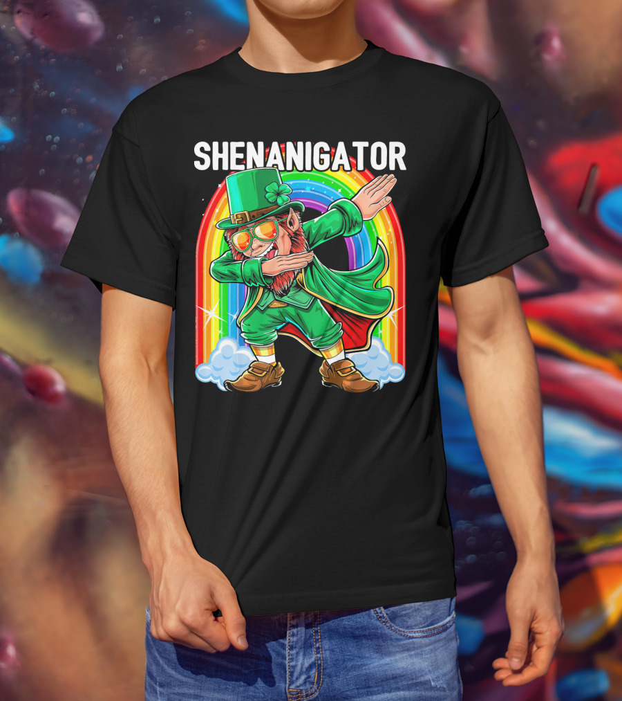 SHENANIGATOR Dabbing Leprechaun Rainbow T-Shirt
