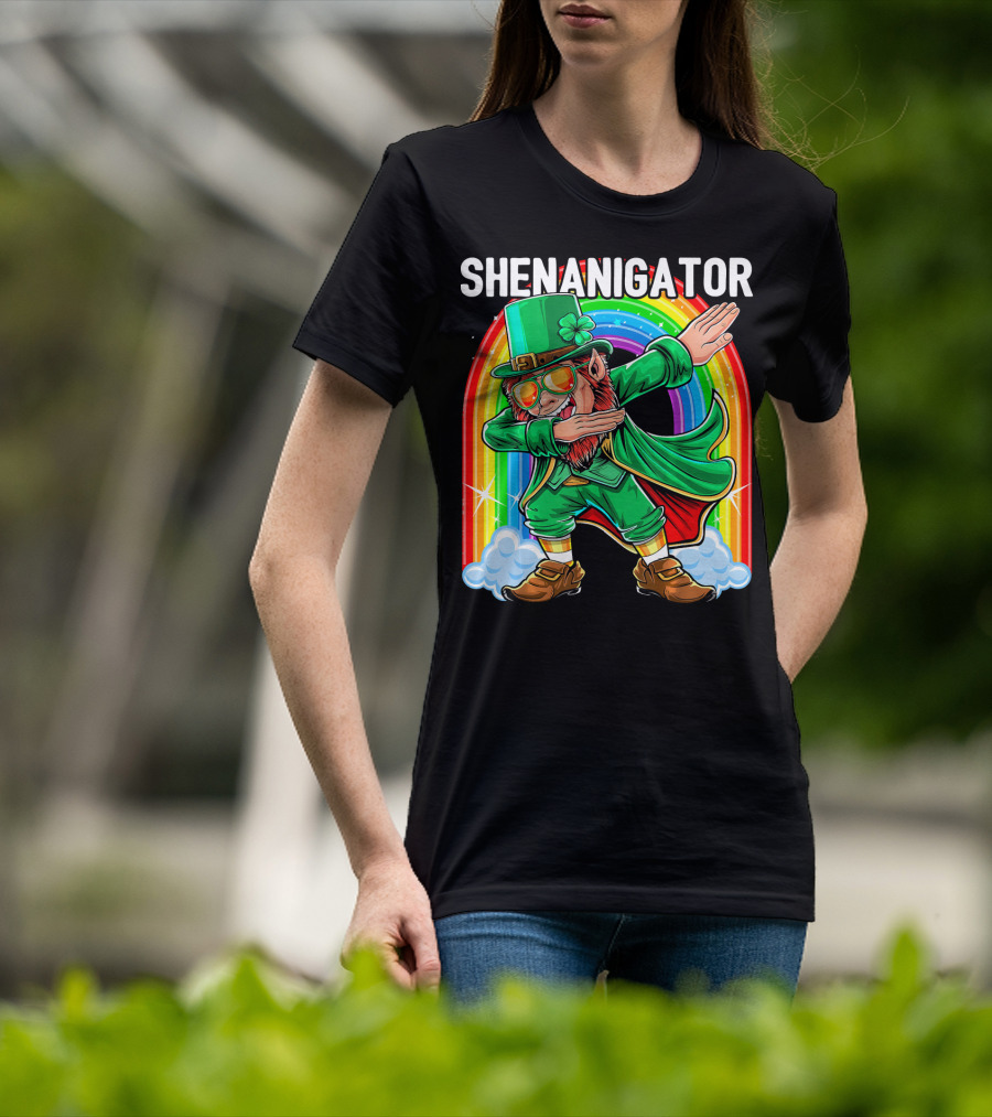 SHENANIGATOR Dabbing Leprechaun Rainbow T-Shirt