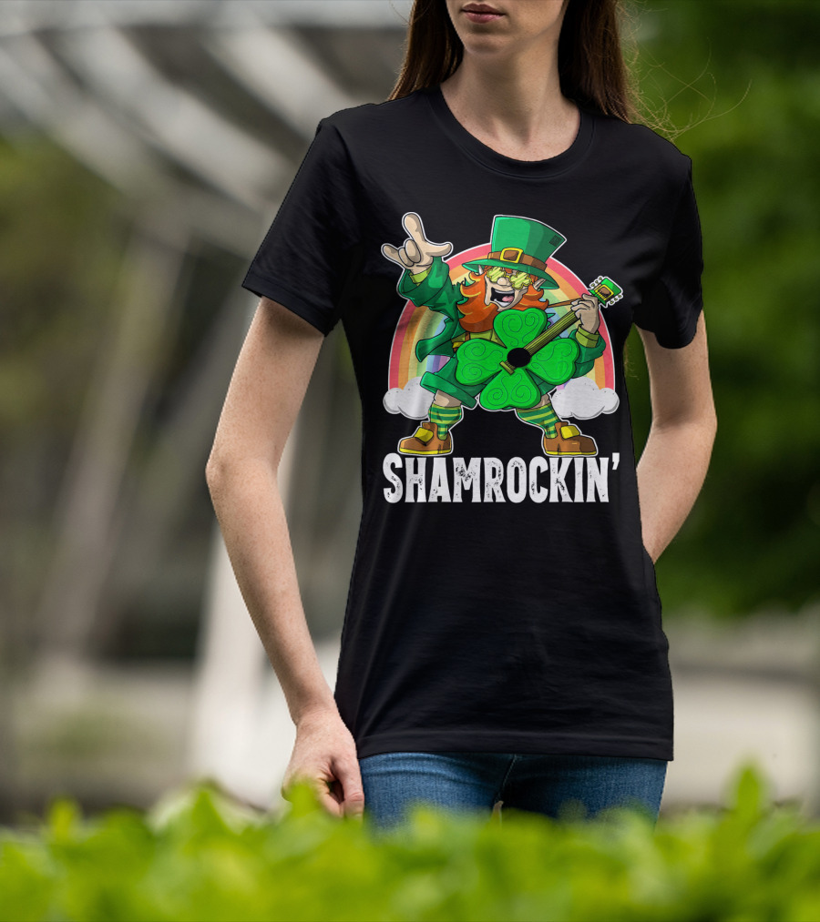 Shamrockin' Leprechaun Rainbow Guitar T-Shirt